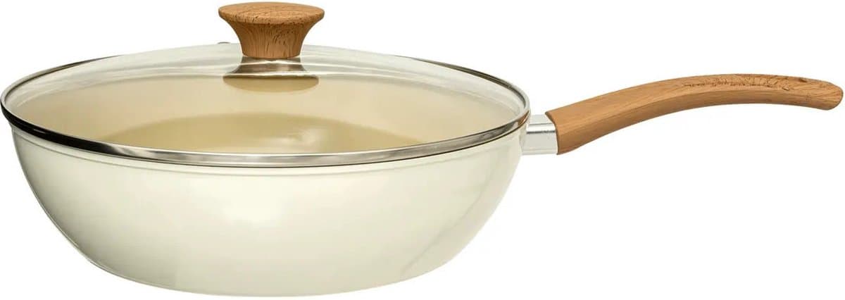 5five Harmony Gietijzeren Pan met Deksel - 28 cm, Beige