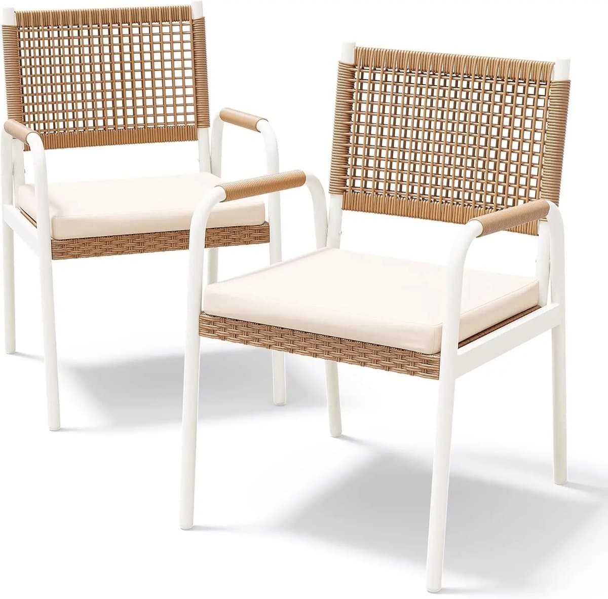 Geargalaxy Tuinstoelenset - Balkonstoelen - Stoelen - Terrasstoelen - Outdoor Stoelen - 84×52.5×58cm - 2 stuks - Wit/Bruin