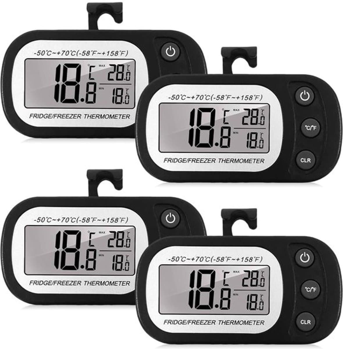 Digitale Koelkastthermometer met LCD-display - max/min Functie - 4 Stuks voor Thuis en Keuken