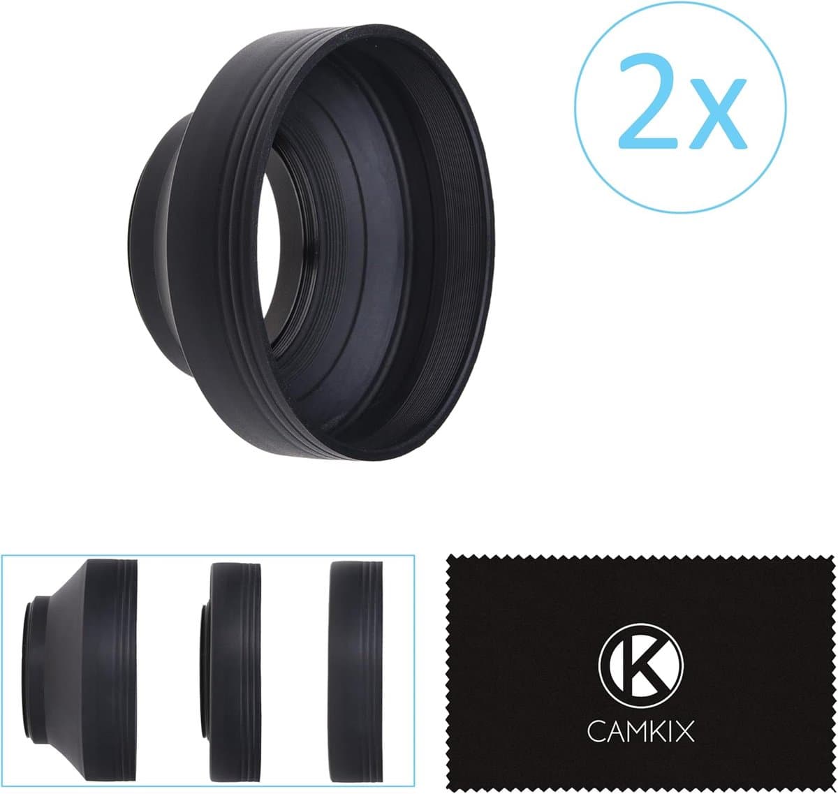 Lenskap voor Camera 58mm - Rubber - Set van 2 - Inklapbaar in 3 Stappen - Zonnekap/Schild - Vermindert Lensvlam en Verblinding - Blokkeert Overtollig Zonlicht voor Verbeterde Fotografie