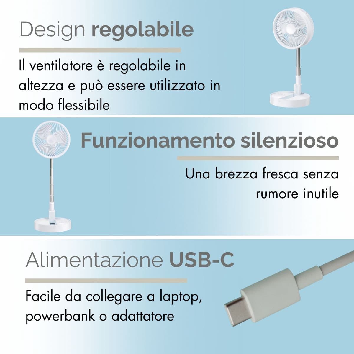 Lifetime Air Tafelventilator Telescopisch - Ventilator Staand met USB en Oplaadbare Batterij - Mini Ventilator met 4 Snelheden - Verstelbaar 13-55 cm - Wit
