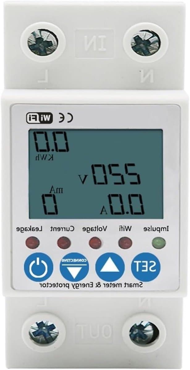 Stroomverbruik Meter - Energiekosten Monitor - Energie Besparen - App Bediening - 63A - Grijs