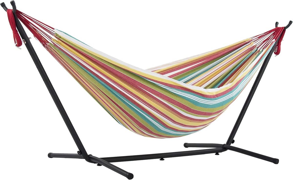 Katoenen hangmat - Dubbele hangmat - Ontspannen in tuin - Met staandaard - 250 cm - Salsa