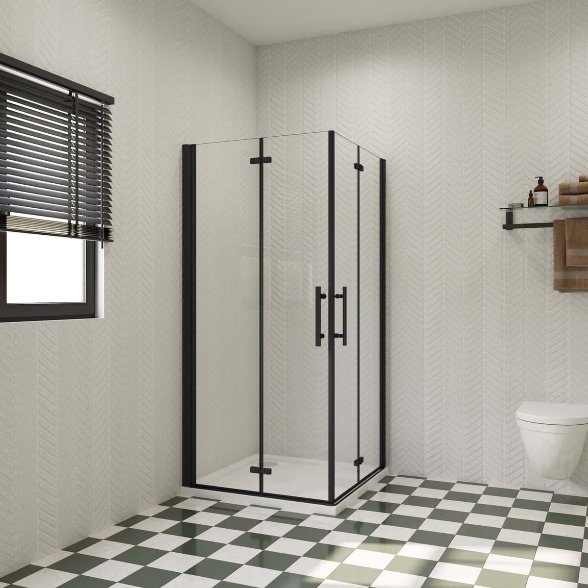 Aica Hoekinstap douchecabine 90x100x185cm dubbele vouwdeur-6mm Veiligheidsglas Easy Clean-mat zwart profiel incl. douchebak