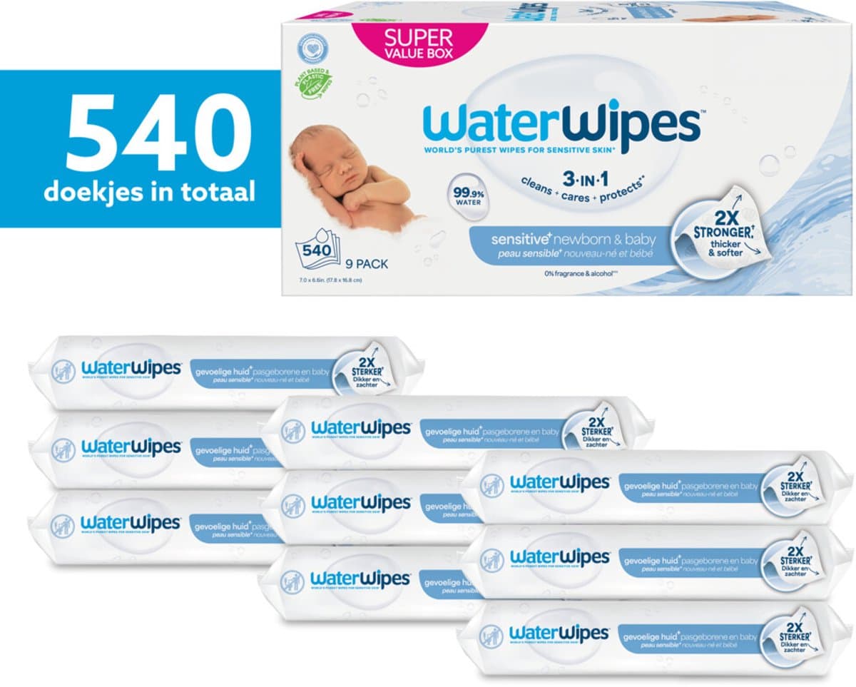WaterWipes Billendoekjes Bio - 9 x 60 stuks - 540 doekjes