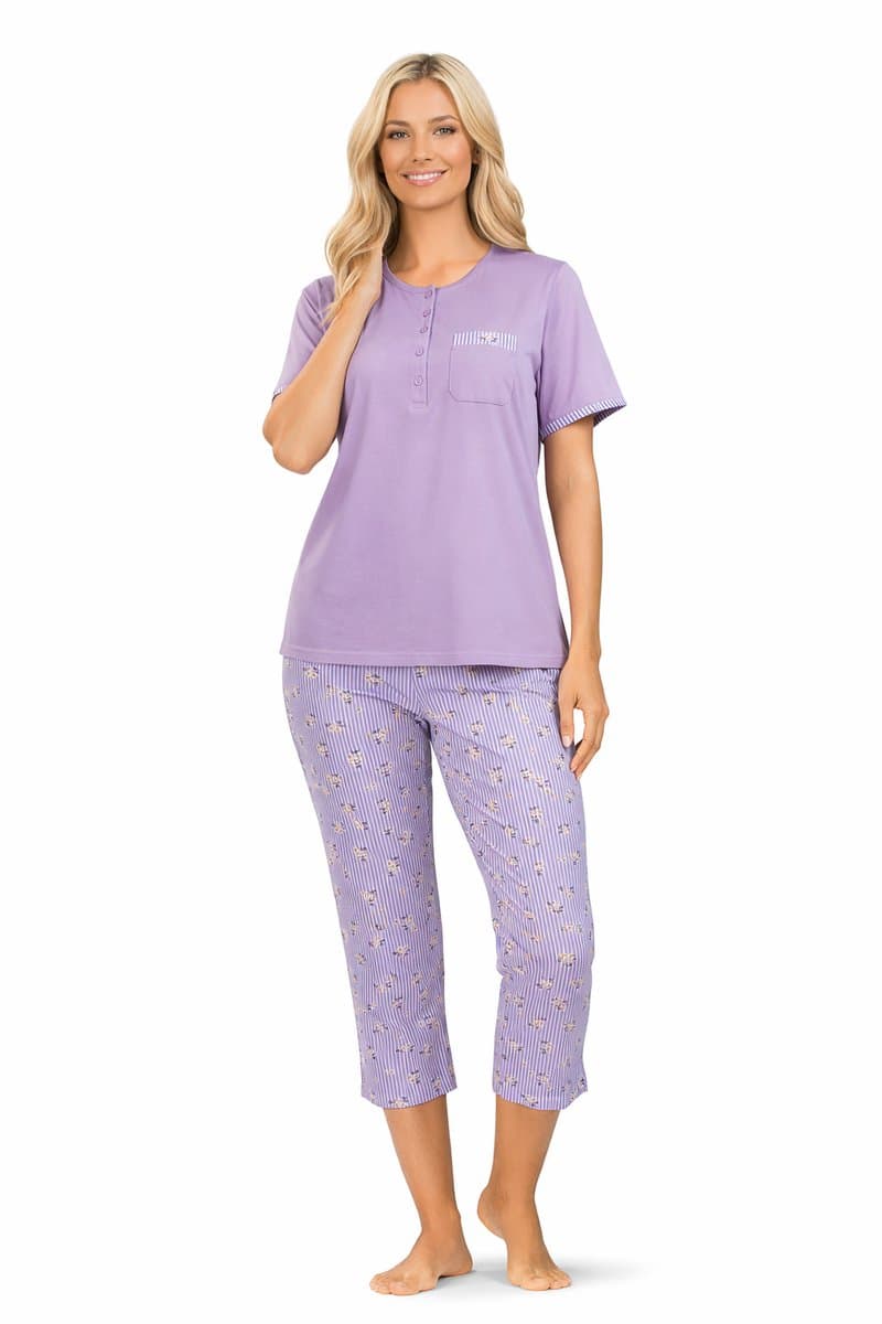 Comtessa Dames Pyjama – Zomer – 7/8 Broek – 100% Katoen – Mauve - maat 40