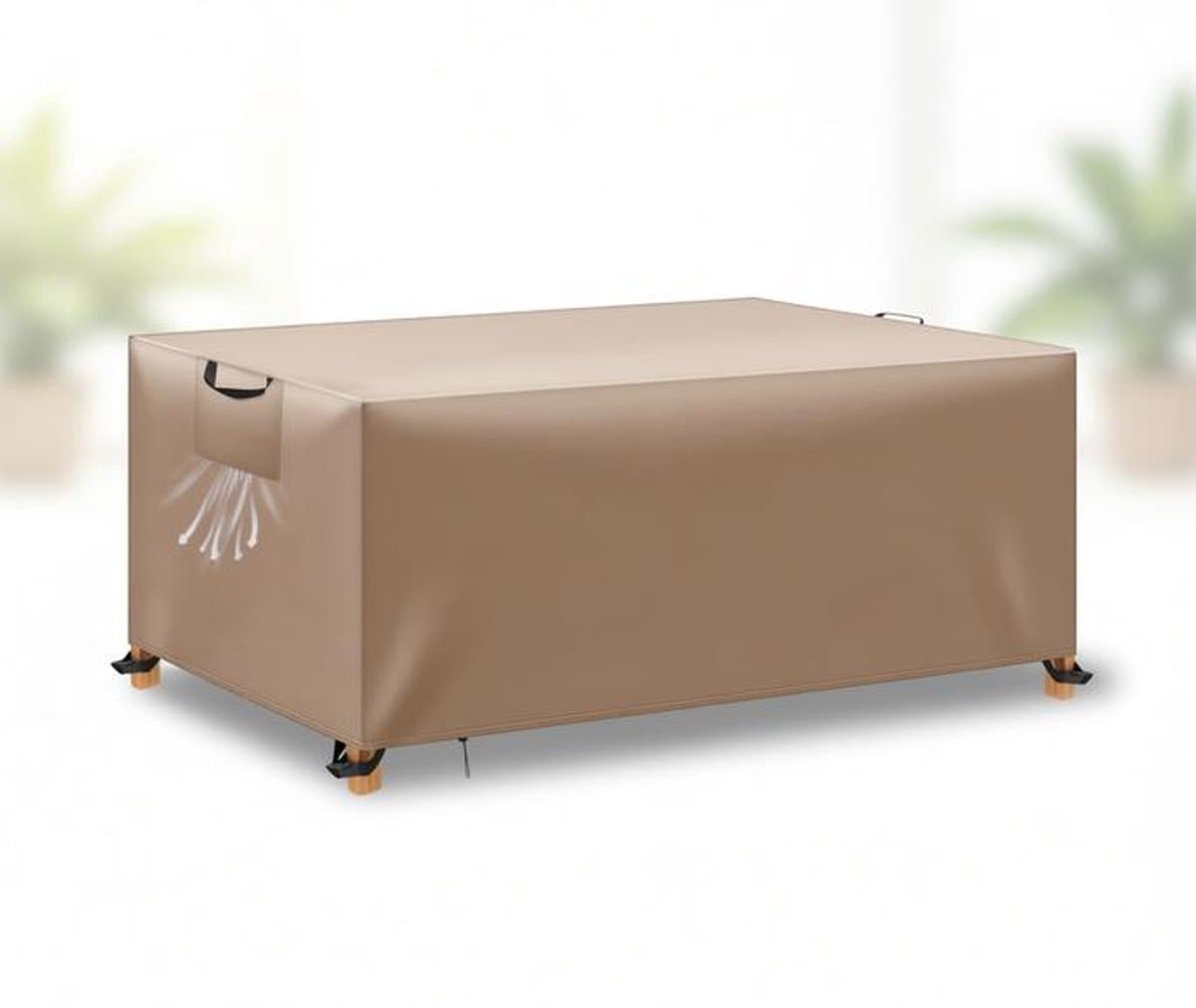 ElleMooi Beschermhoes voor tuintafel, 200x100x75 cm, waterdicht met UV-bescherming, 420D Oxford-stof, kaki
