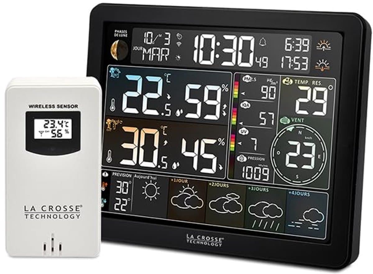 Weerstation met Wifi - Weercomputer Binnen Buiten - Weersvoorspelling bijhouden - Luchtkwaliteit meting - 4 Dagen Voorspelling - Zwart