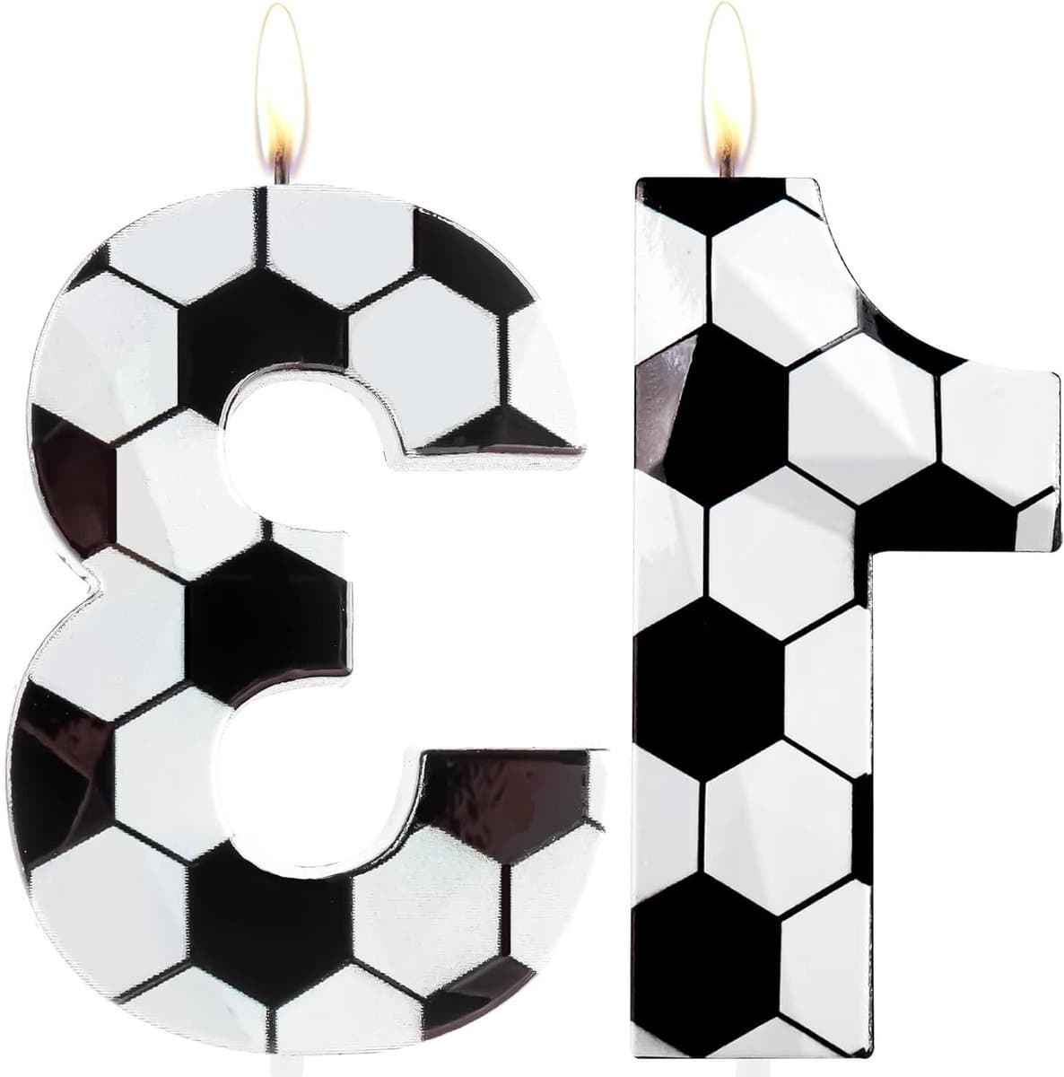 Verjaardagskaars Nummer 13 - Voetbal Kaars - Taart Decoratie - 3D Diamant Ontwerp - 12 cm - Voetbal