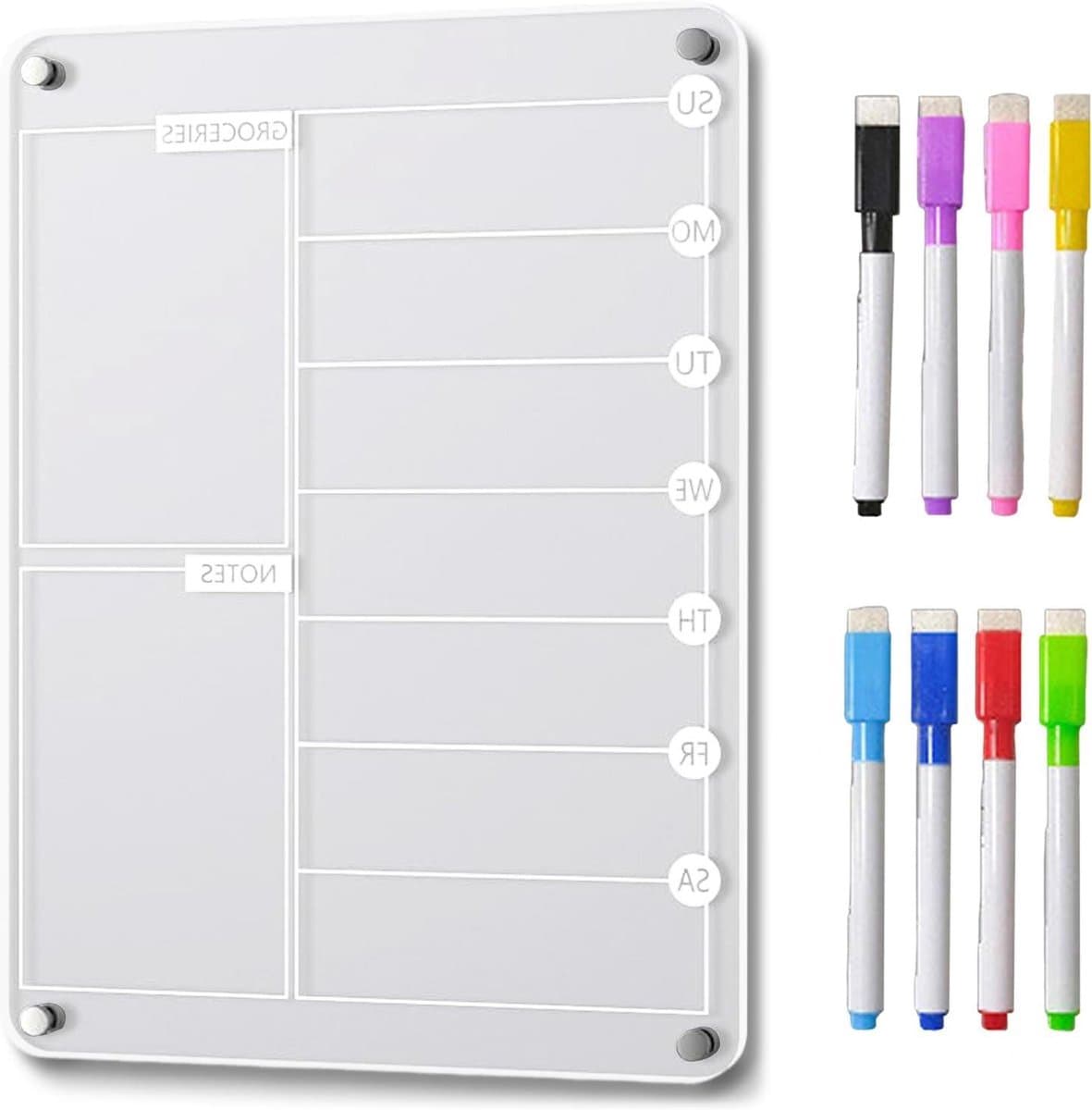 Acryl Maaltijdplanner - Weekplanner Koelkast - Keuken Organiseren - Droog Uitwisbaar - 30 x 20 cm - Doorzichtig