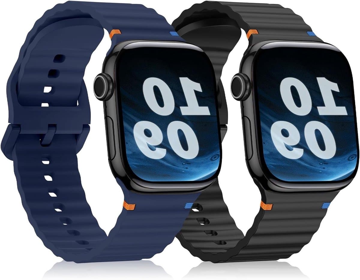 Siliconen horlogeband voor Apple Watch 46 mm 45 mm 44 mm 42 mm 49 mm - 2 Stuks, Geschikt voor Ultra, SE en Series 1 t/m 10 - Zwart, Duurzaam en Comfortabel