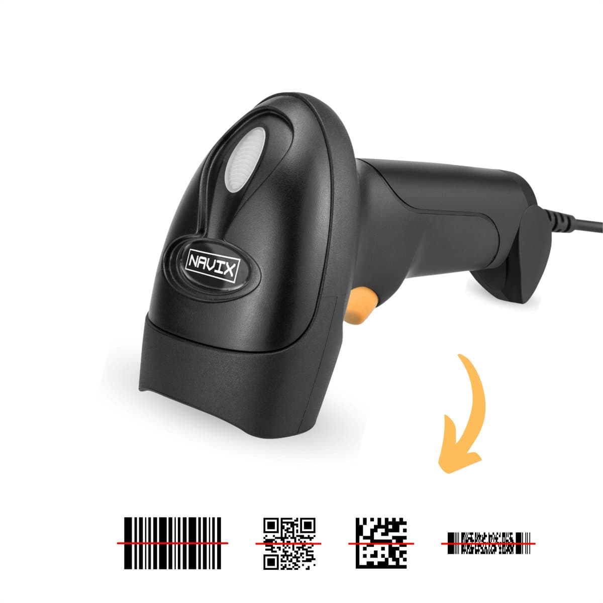NAVIX Bekabelde Barcode Scanner - QR Code Snel en Nauwkeurig Scannen via USB - Plug & Play Handscanner - Scannen van Papier en van Beeldscherm