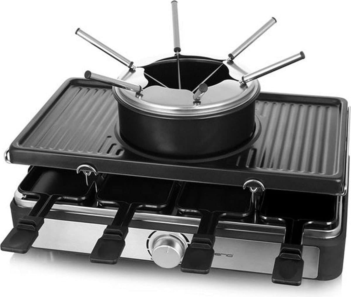 3-in-1 Raclettegrill En Kaasfondue Set Voor 8 Personen – Compleet Met Pannetjes - Spatels En Fonduevorken Voor Het Ultieme Partyplezier