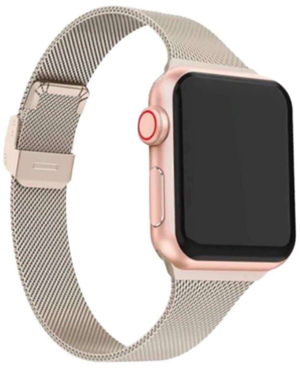 Horlogebandje - Smartwatchbandje - Watchband - Geschikt voor Apple Watch - Milanees - Champagne kleurig - 38/40mm - Series 1 2 3 4 5 6 7 8 9 SE - Jonyx