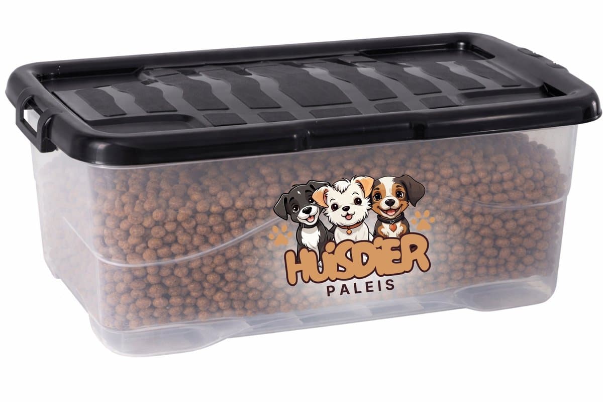 HuisdierPaleis Voercontainer - 30 liter - 10KG - Hond & Kat - Voerton - Voedselcontainer - Stapelbaar - Transparant