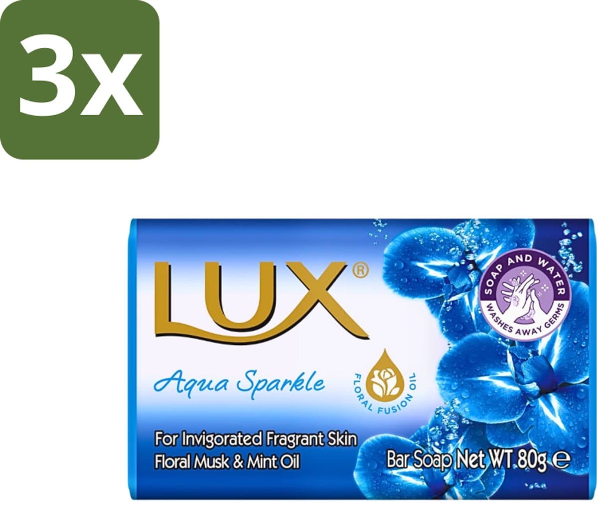 3 x Lux - Zeep - Aqua Sparkle - Hydraterend - Verkwikkende Geur - 80 g - Zeep - Hydraterende Zeep - Verkwikkende Geur - Zeep Met Aromatische Oliën - Zeep Met Lotus-extract