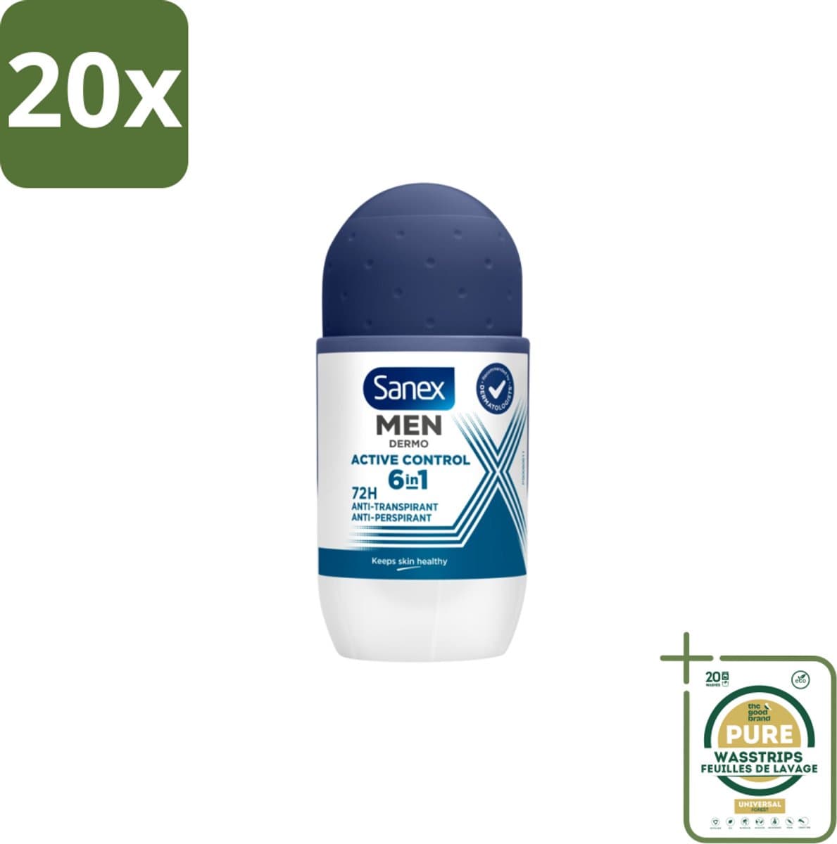 20 x Sanex Deodorant Roller Men Active Control 53 ml - Grootverpakking - Mannelijke Deodorant - Deodorant Voor Mannen - Deodorant Roller - Anti-irritatie Deodorant - Huidvriendelijke Deodorant