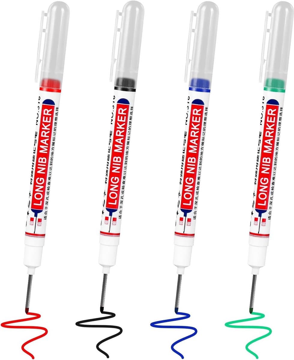 Set van 4 Diepe Gaat Markers met Extra Lange Punt voor Diverse Oppervlakken