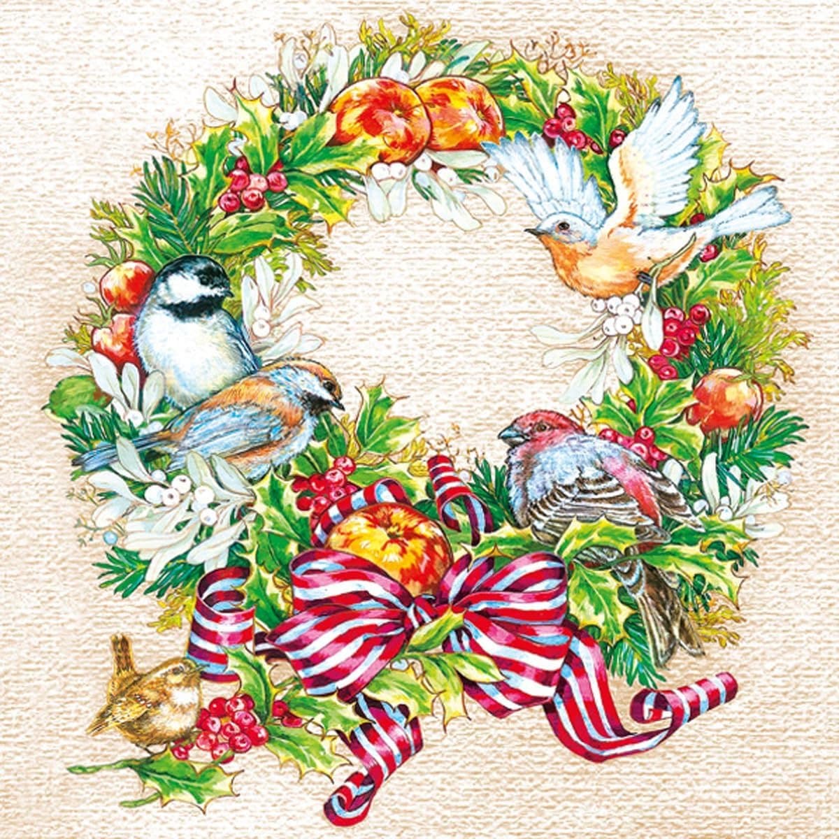 Decoupage Servetten - Papieren Decoratie - Kerst Knutselen - 3-laags Papier - 33x33cm - Kerstkrans Design