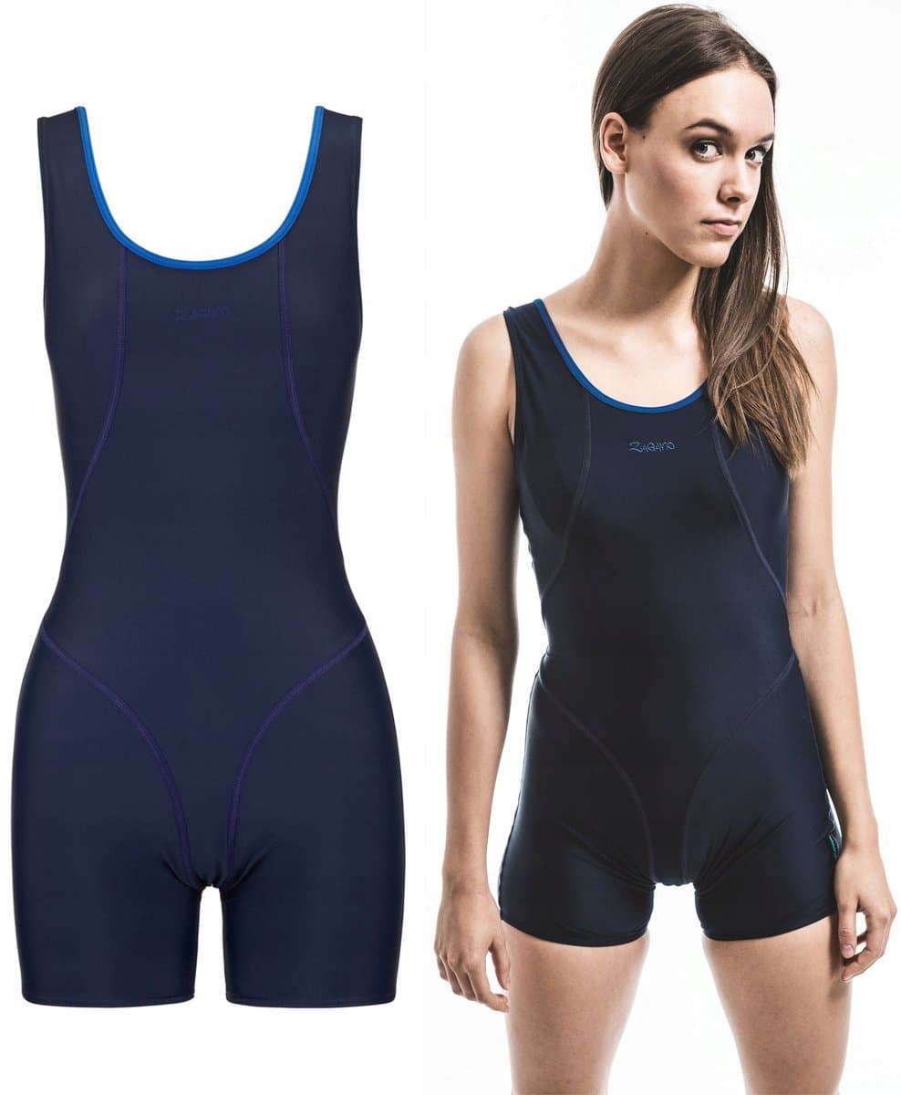 Zagano - Badpak met pijpjes dames - Maat 44 - Donkerblauw/Blauw - Sneldrogend - Chloorbestendig - UV-bestendig