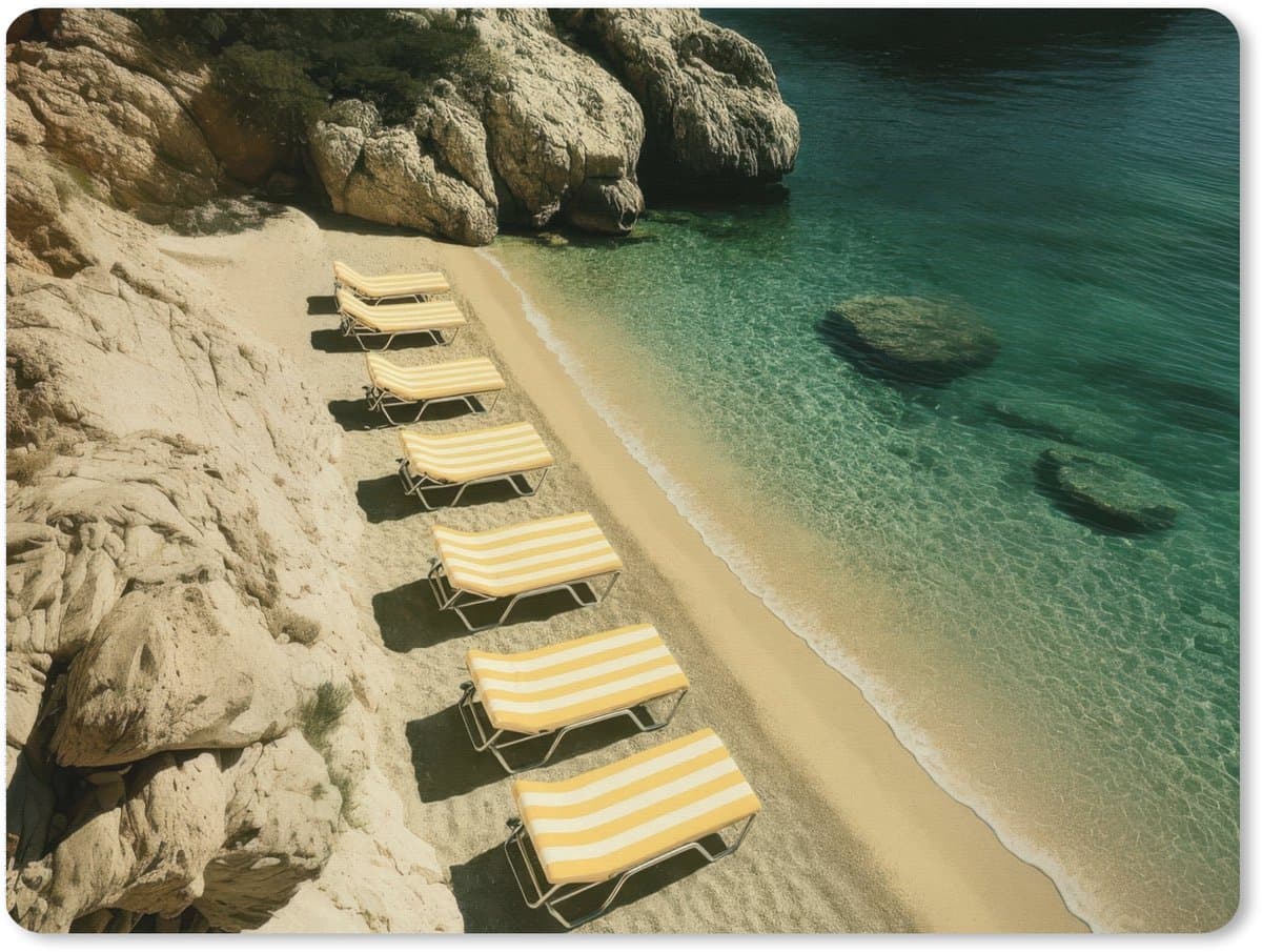 Muismat XXL 80x60 cm - Bureau onderlegger - Bureau mat Strandbedden - Zee - Stenen - Baai - Bureaumat - Gaming mousepad xl - Bureaulegger groot - Computer deskmat