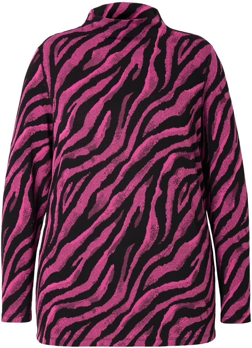 MIAMODA - Dames - Trui zebra opstaande kraag lange mouwen - Hibiscusrood - Maat 58