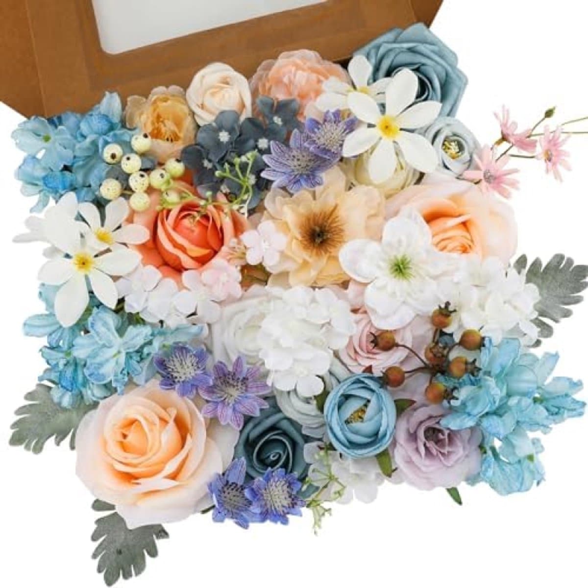 PromoHome Kunstbloemen Set Blauwe Mix Zijden Bloemen Neprozen Met Stengels - Bruiloft Bruidsboeket Tafeldecoratie Babyshower Bloemstuk Woondecoratie