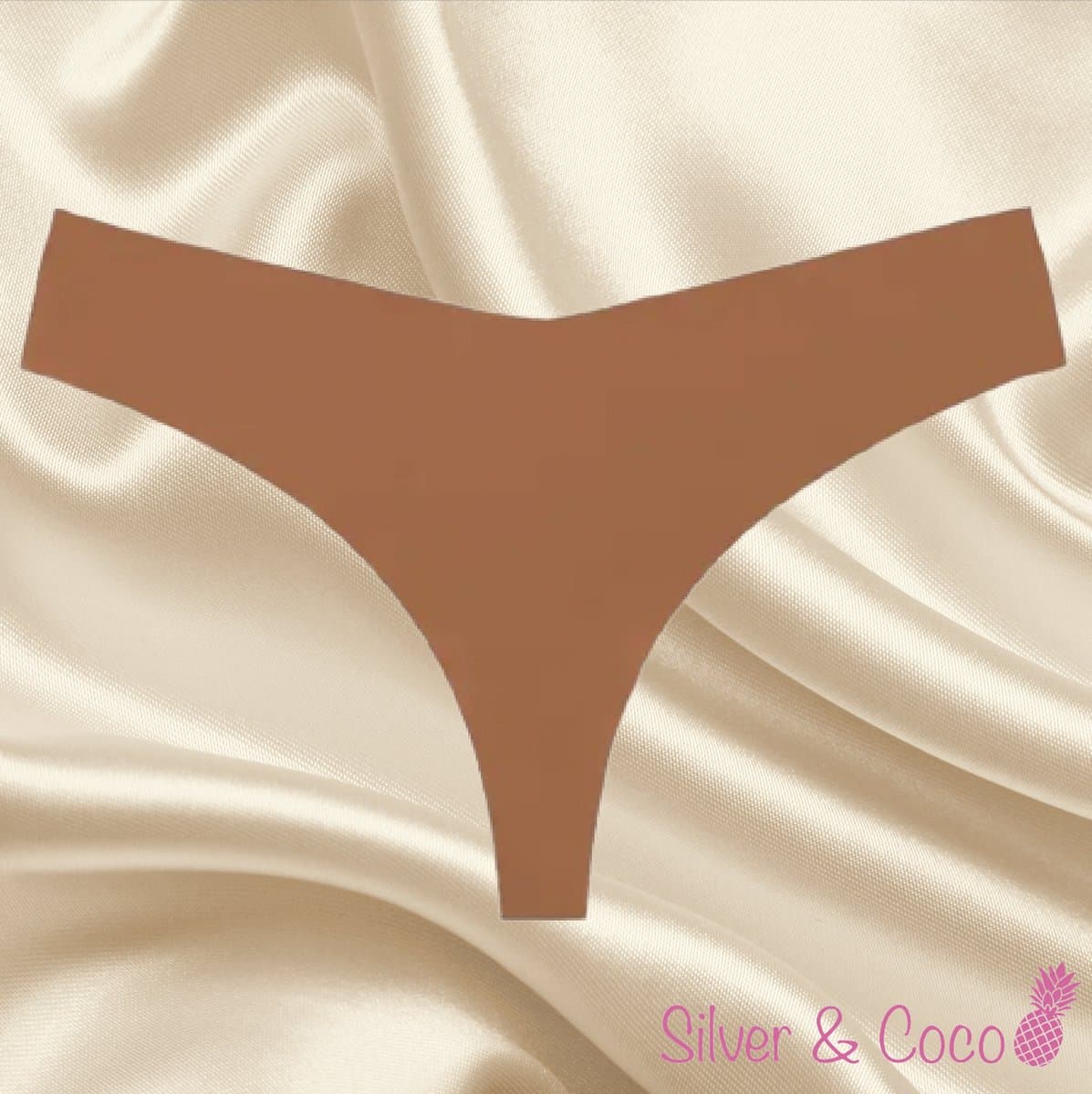 SilverAndCoco® - Naadloze String / Seamless Onderbroek Dames / Zacht Brazilian Slipje / Naadloos Stretch Ondergoed Vrouw / Strings Dames Lingerie Broekje Slip Nude - Bruin / Small / S