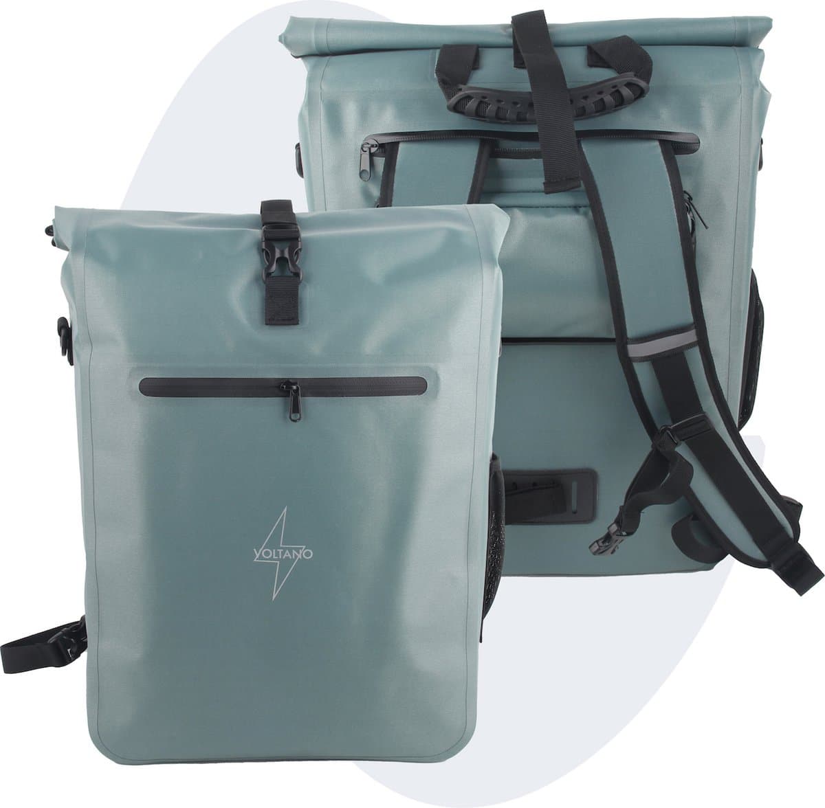 Voltano Luxe E-bike Fietstas / Rugtas - Ice Blauw - 28L - 100% Waterdicht - Met Schouderband - Met Groot Laptop Vak