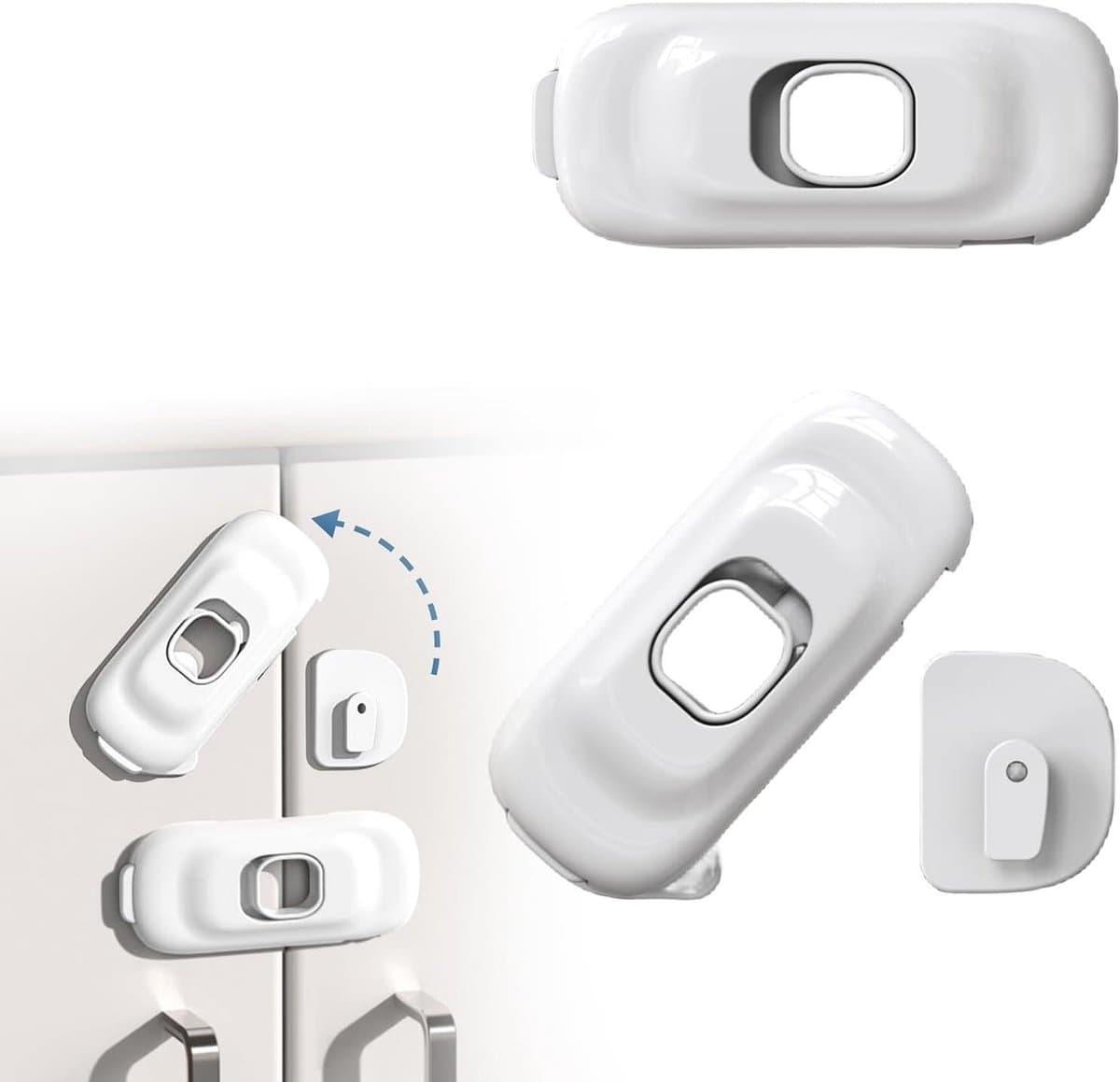 4 stuks kinderveilige kast-koelkastsloten voor babykinderbeveiliging met sterke kleefpad voor lade-keukenoven in wit
