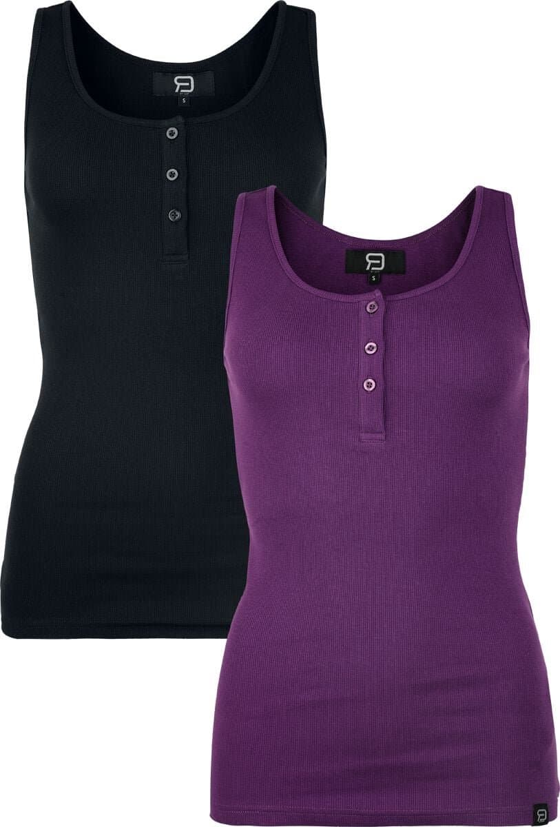 R.E.D. Rock-Engineered Design Zwarte/paarse basic T-shirts met V-hals - Dames - S