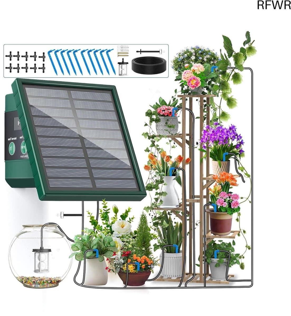 RFWR® Automatisch Zonne-energie Irrigatiesysteem voor Tuin en Balkon met Instelbare Irrigatiemodus
