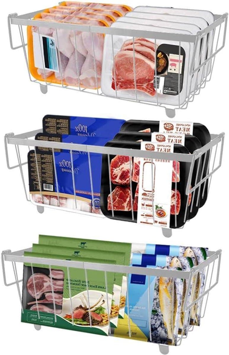 Allecto Plus - Stapelbare diepvriesmanden organizer voor bevroren voedsel - 3 stuks wit - opbergbakken voor diepvriezers 5 & 7 Cu.Ft