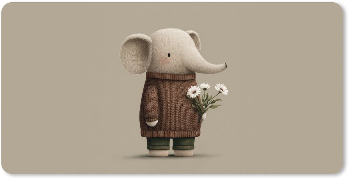 Muismat XXL 120x60 cm - Bureau onderlegger - Bureau mat Olifant - Witte bloemen - Kindvriendelijk - Bureaumat - Gaming mousepad xl - Bureaulegger groot - Computer deskmat