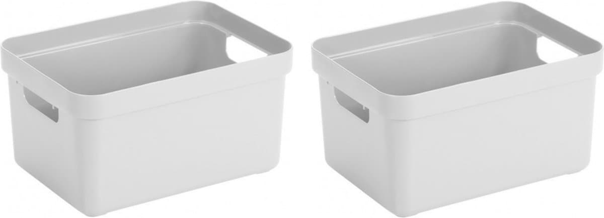 Sunware Opbergbox Sigma - 2x - kunststof - wit - 13 liter - Opbergbakken/opbergers - 35 x 25 x 18 cm