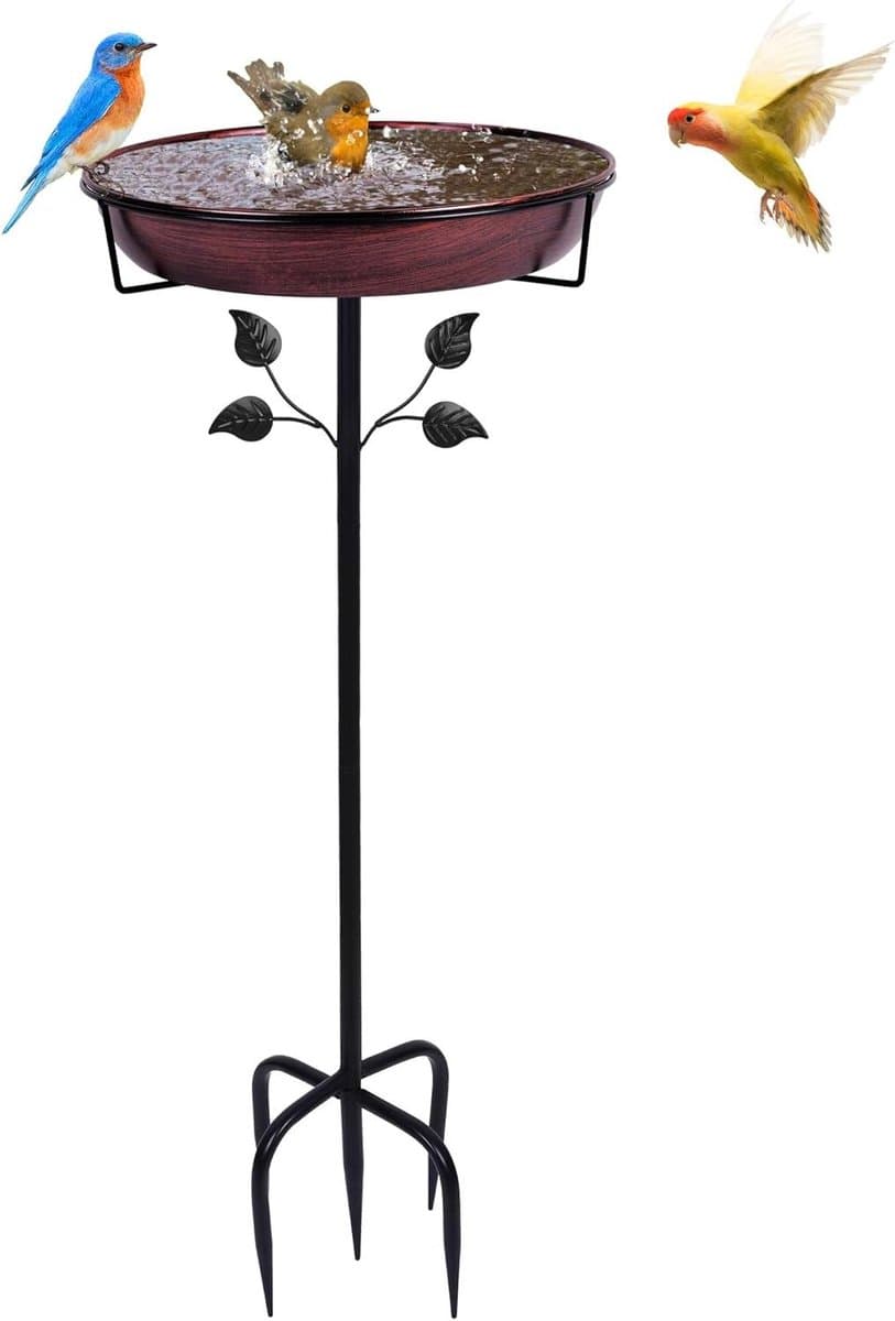 Staande Vogeldrinkbak - Vogelbad Buiten - Vogels Voeren - Zware Metalen Basis - 80 cm Hoog - Antiek Brons