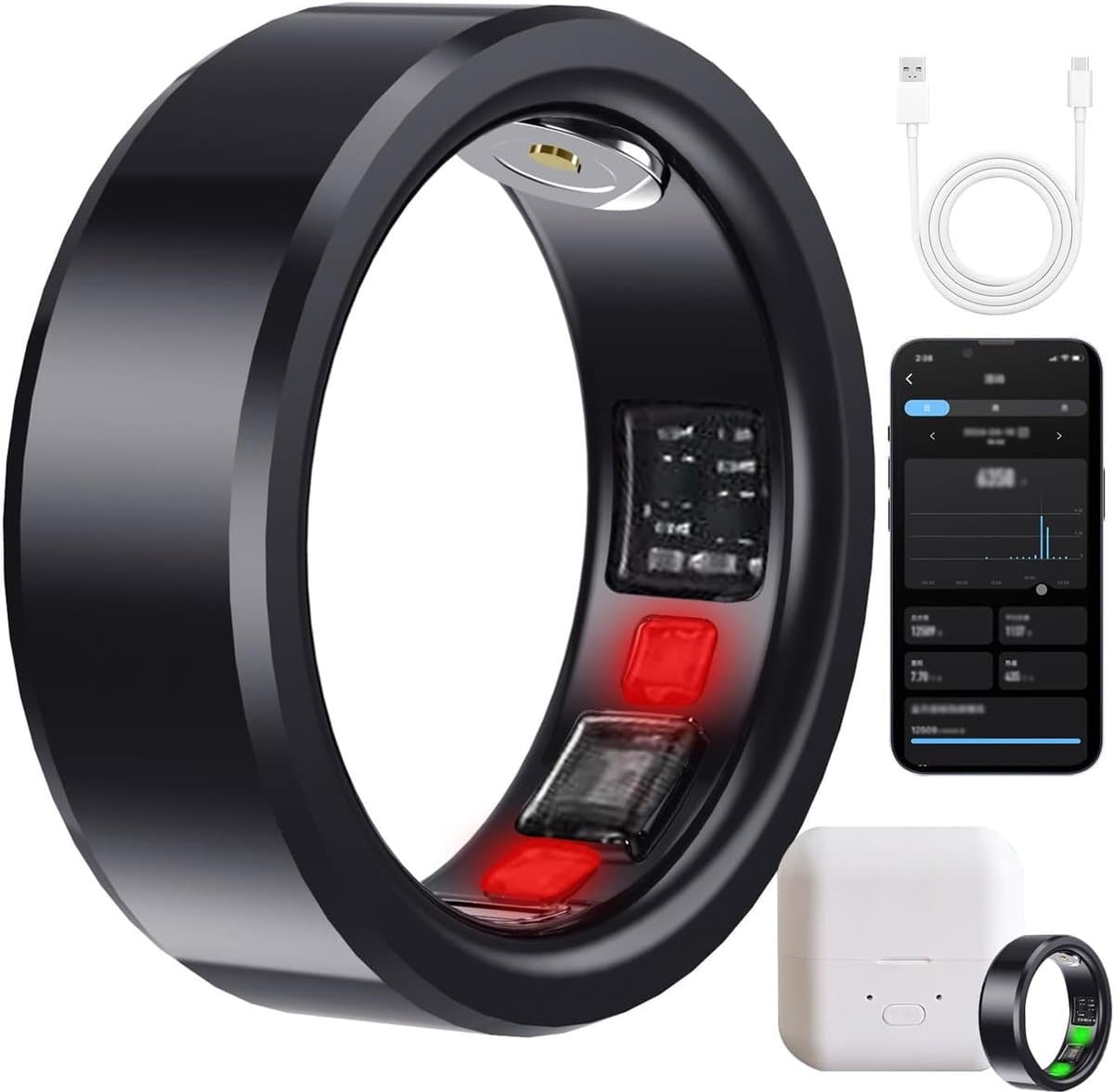 Slimme Ring - Fitness Tracker - Gezondheid Monitoren - 24/7 Hartslagmeting - IP67 Waterdicht - Zwart