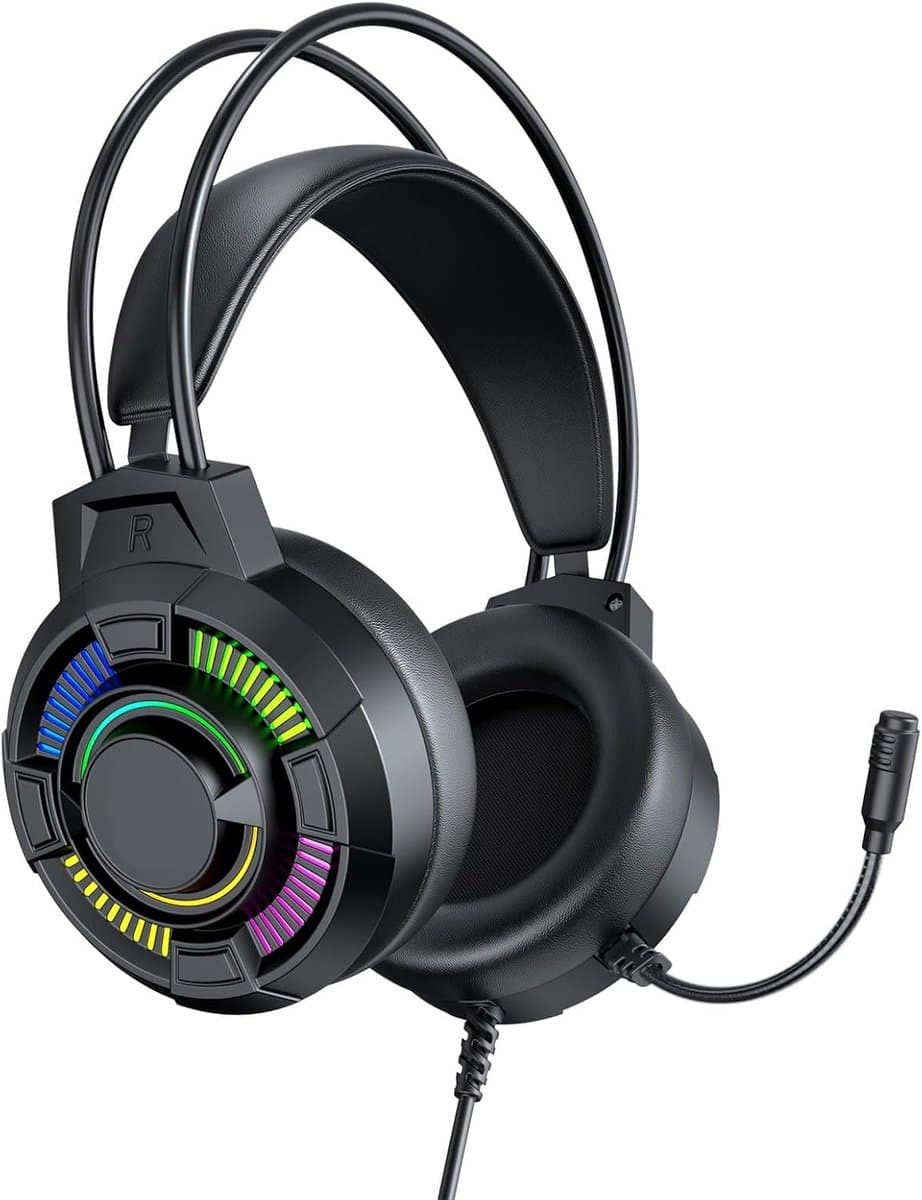 USB-gamingheadset met LED-effecten en ruisonderdrukkende microfoon – Ergonomisch ontwerp voor laptop – Compatibel met surroundgeluid