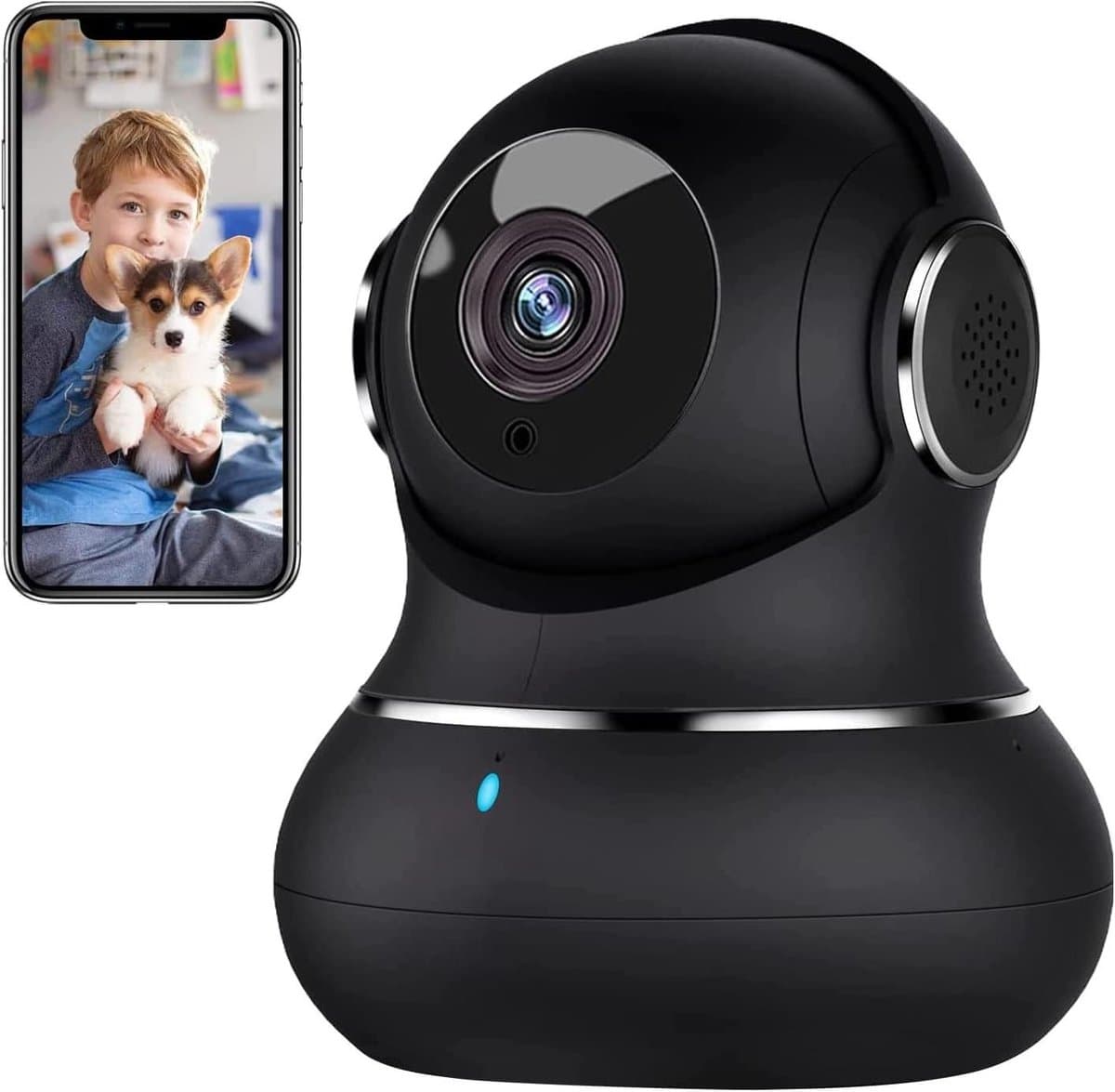 Slimme Binnencamera - Beveiligingscamera Huisdiercamera - Huisbewaking - 360 Graden Bewegingsdetectie - 2K Resolutie - Zwart