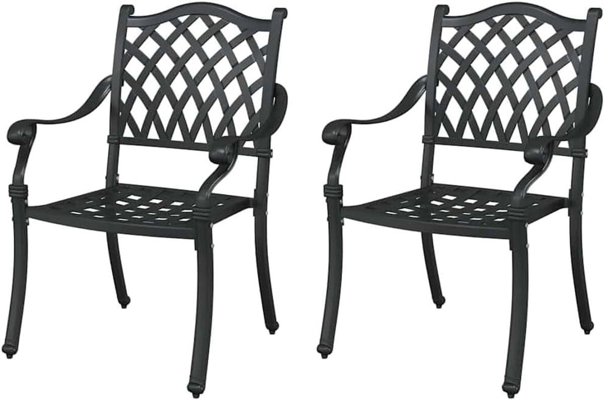 Tuinstoel 2-delig - Terrasstoel buiten - Genieten van buiten - Robuust aluminium frame - 56x55x925 cm - Zwart