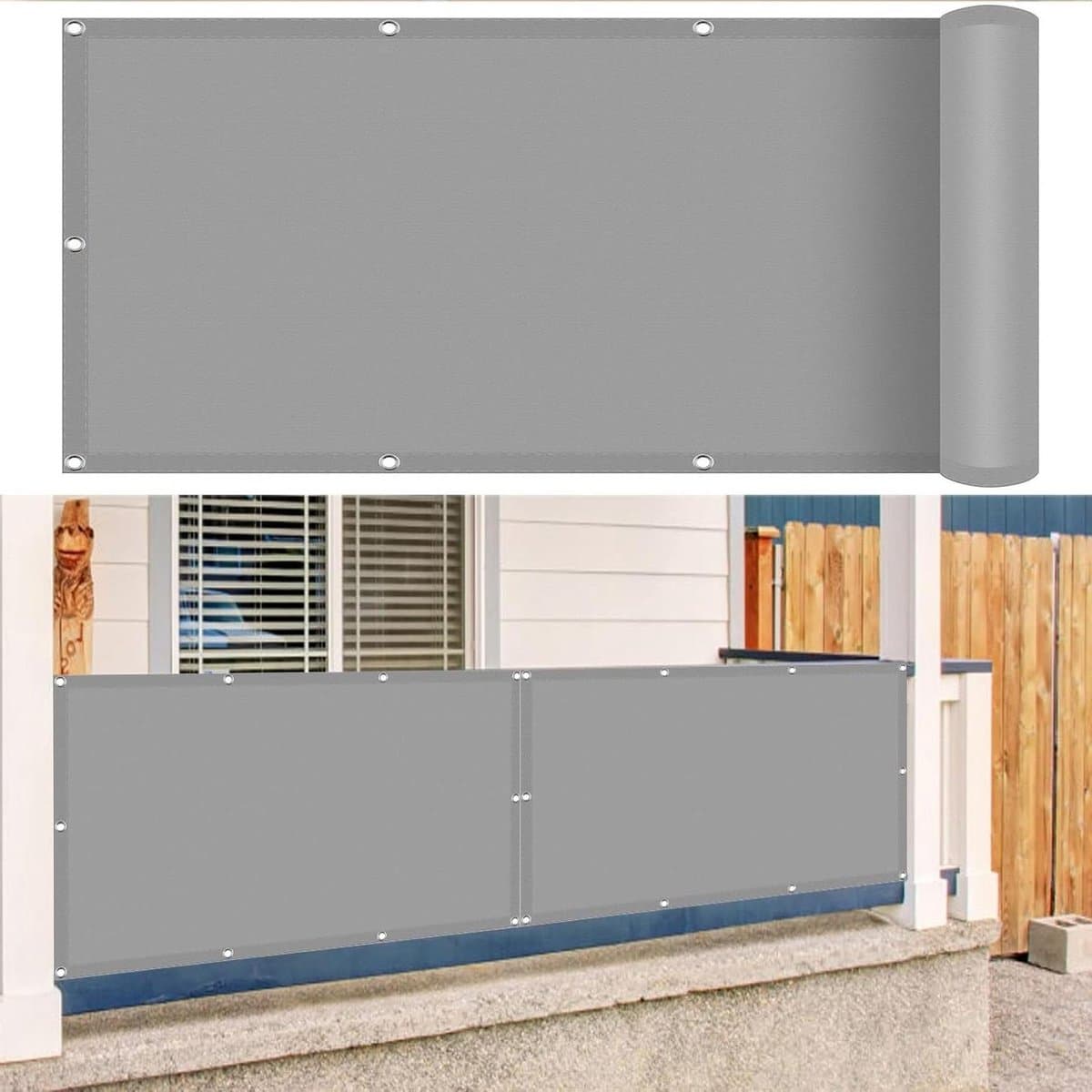 Balkon Privacyscherm - Balkonafdekking Windschermafrastering - Privacy Beschermen - Waterdicht Uv-Bestendig - 80 x 600 cm - Lichtgrijs