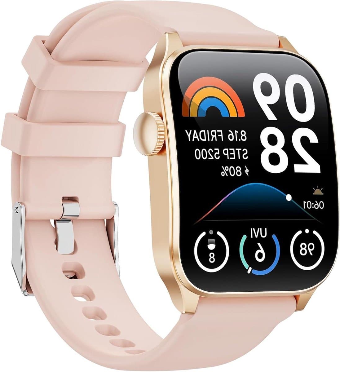 Slimme Horloge - Fitness Tracker - Gezondheid Monitoren - 1.91 Inch Gebogen Display - IP67 Waterdicht - Roze