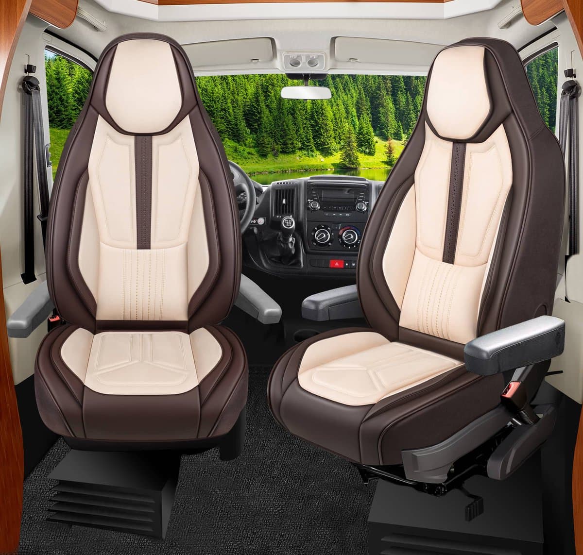 Premium Camper stoelhoezen voor Dethleffs Globebus T1 WDS8 in Bruin/Beige (2 losse stoelen)