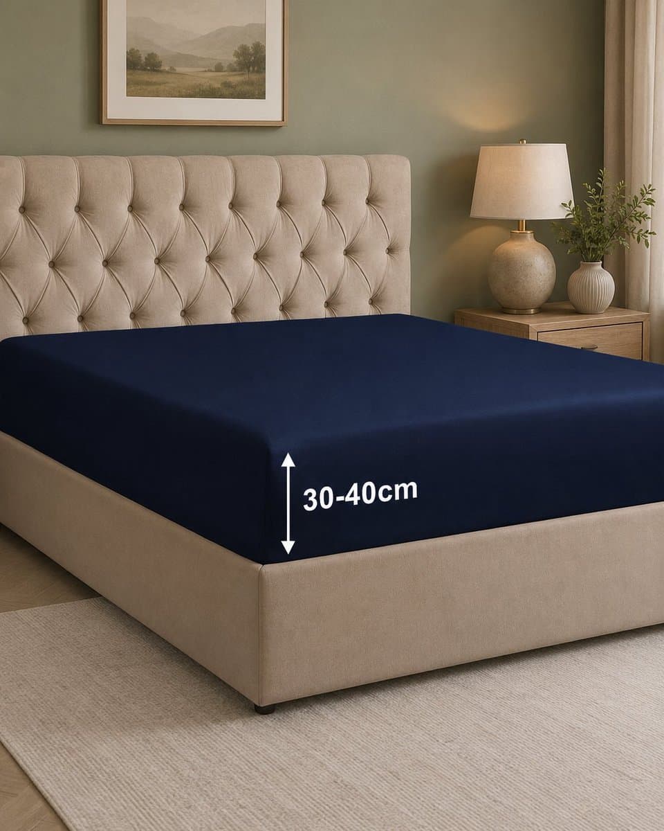 Tbeloo Hoeslaken 180x200 cm - Marineblauw - Geborstelde Microvezel - 40 cm Diepe Hoek - Geschikt voor Boxspring