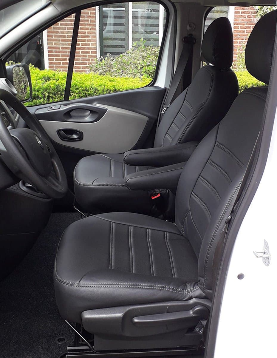 Pasvorm stoelhoezen Opel Vivaro B (dubbel cabine) bestelwagen 2014-2019 (2-zits) - Kunstleer zwart
