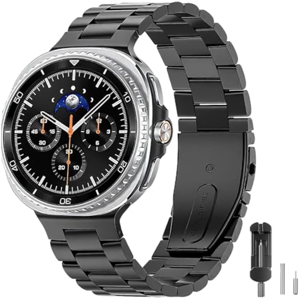 PromoHome Roestvrijstalen Band voor Samsung Galaxy Watch 8 Classic 46mm / 8 44mm / 40mm - No Gap - Metalen Armband - Zwart