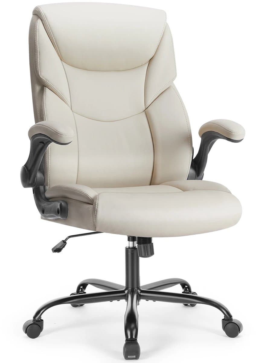 NordHaus Ergonomische Bureaustoel - Heavy Duty Directiestoel - Gamingstoel met Opklapbare Armleuningen - Verstelbaar - PU-Leer - Beige