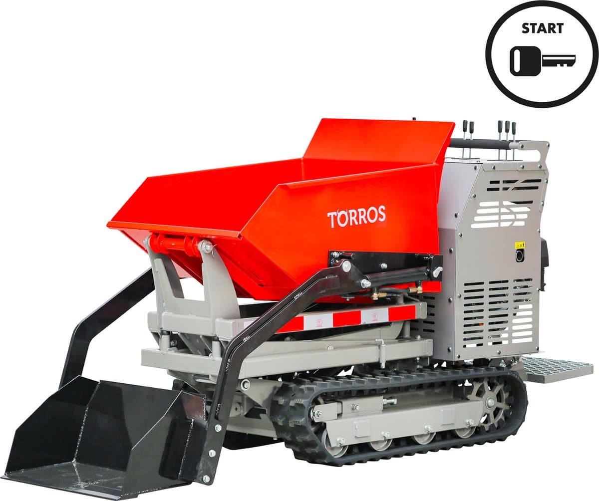 Hydrostatische mini schaardumper op rupsen met schop kipbak 500kg 9pk Torros HRS500HSE