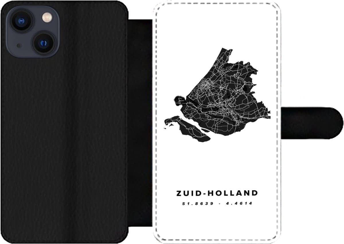 Telefoonhoesje Geschikt voor iPhone 13 telefoonhoesje - Zuid-Holland - Nederland - Kaart - Met vakjes - Wallet case met magneetsluiting