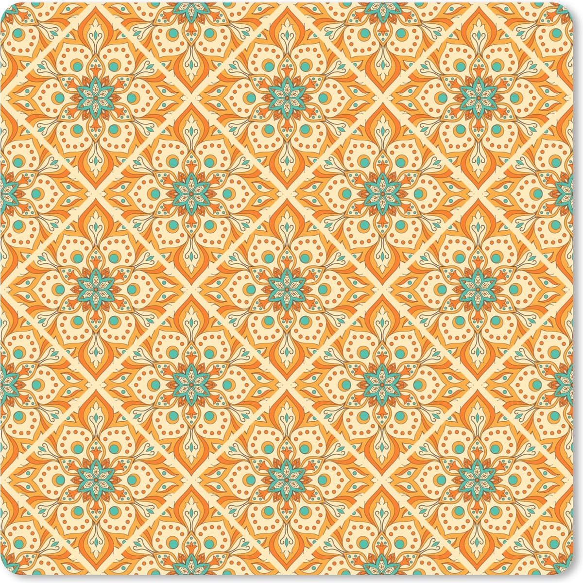 Muismat XXL 80x80 cm - Bureau onderlegger - Bureau mat Mandala - Boho - Bloemen - Oranje - Patroon - Bureaumat - Gaming mousepad xl - Bureaulegger groot - Computer deskmat
